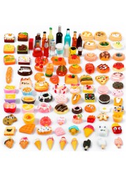 Skylety 100 Pieces Miniature Food Drinks Toys Mixed Resin Foods for Doll Kitchen Pretend Play Mini Food Set for Adults Teenagers Doll House Cute