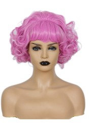 Codeven 50S Short Pink Wigs Halloween Costume Cosplay Curly Party Wig for Men