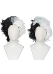 Linfairy Half White and Half Black 2 Tone Wig Halloween Costume Cosplay Wig for Women