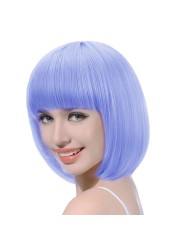 FREE BEAUTY Updated Light Blue Short Bob Wig with Bangs-13 Synthetic Straight Carnival Costume Party Cosplay Christmas Halloween Flapper Hair Wigs for Girls Women