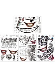 4 Sheets LargeSize Joker Tattoos NEDEQI Halloween Fake Temp Tattoo for Men Adult All Versions Realistic Last Long Joker Sticker Perfect for Halloween Costumes Cosplay Makeup Party Accessories