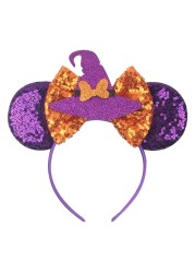 YOWOCAL Halloween Mouse Ear Headband for Women GirlsSequin Bow Hair Hoop Headwear for Halloween Party Decorations Costume