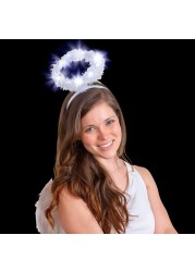 Skeleteen Light Up Angel Halo - White Feather Fluffy LED Halo Headband Accessories for Angel Costumes for Adults and Kids