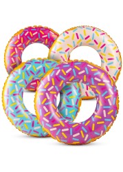 Inflatable Donuts - Pack of 4 24 Inch Donut Pool Float for Kids Pool Tube, Assorted Swim Rings with Sprinkles for Pool floaties for Kids, Donut Party Decorations, Donut floaties for Kids Party Favors