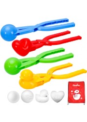Max Fun 4 Pack Snowball Maker Snow Ball Toys Games with Handle for Kids Outdoor Indoor Winter Snowball Fight Maker Tool Clip with Drawstring Bag