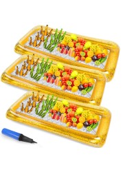 Inflatable Serving Bar Inflatable Buffett Cooler Salad Ice Tray Glitter Confetti Food Drink Containers with Air Pump for Indoor Outdoor BBQ Picnic Pool Party, 52 x 26 x 4.7 Inch (3 Pcs)