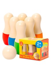 Shumee Wooden Bowling Set for 2 3 4 5 6+ Year Old Kids Indoor Toddler Toys Gifts Family Party Games Holiday 6 pins &amp; 1 Ball Child Safe &amp; Non Toxic