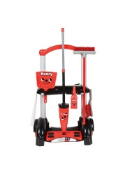 Casdon Henry Hetty Toys Henry Cleaning Trolley Red HenryInspired Toy Playset with Mop Brushes Dustpan Accessories Kids Cleaning Trolley Set For Children Aged 3