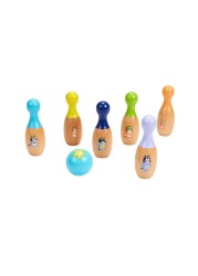 Bluey &ndash; Wooden Bowling &ldquo;Skittles&rdquo; Set, Indoor &amp; Outdoor Bowling Play, 6 Pins and 1 Bowling Ball &ndash; FSC Certified for Children 3 Years and Up