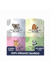 MOTHER EARTH Bamboo Toilet Paper - Ultra Soft &amp; Strong 3-Ply Bath Tissue, 400 Sheets Per Roll, Hypoallergenic &amp; Septic Safe, Mega Rolls, Pack of 12 Rolls
