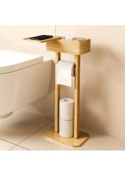 Wealone 4-in-1 Toilet Paper Holder Stand with Storage Shelf Box, 360&Acirc;&deg; Rotating Bamboo Free Standing Toilet Tissue Roll, Toilet Wipes Dispenser Organizer Desktop for Bathroom Decor (Patented)