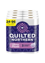 Quilted Northern Ultra Plush Toilet Paper, 24 Mega Rolls = 96 Regular Rolls, 3X Thicker*, 3 Ply Soft Toilet Tissue