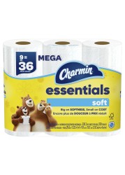 Charmin Essentials Soft Toilet Paper, 9 Mega Rolls = 36 Regular Rolls