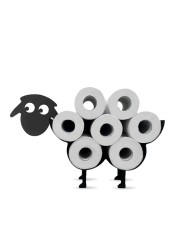 AmaQueen Metal Toilet Tissue Paper Roll Holder Storage, Cute Sheep Novelty Black Bathroom Kitchen Powder Room Decor Wall Art, Fun Accessories Ornament Free Standing and Mounted, 7 Spare Mega Rolls