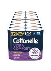 Cottonelle Ultra Comfort Toilet Paper with Cushiony CleaningRipples Texture, 32 Family Mega Rolls (32 Family Mega Rolls = 144 Regular Rolls) (8 Packs of 4), 296 Sheets per Roll