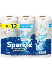 Sparkle Pick-A-Size Paper Towels, Spirited Prints, 6 Double Rolls = 12 Regular Rolls, Everyday Value Paper Towel With Full And Half Sheets