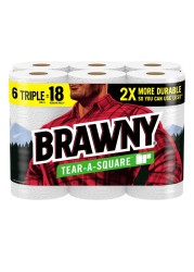 Brawny Tear-A-Square Paper Towels, 6 Triple Rolls = 18 Regular Rolls, 3 Sheet Sizes (Quarter, Half, Full), Strength for All Messes, Cleanups, and Meal Prep
