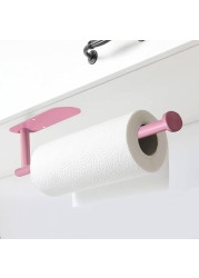 Pink Paper Towel Holder, Paper Towels Rolls for Kitchen, Paper Towel Holder - Self Adhesive or Drilling, Under Cabinet Paper Towel Rack, Wall Mounted Paper Towel Roll Holder for Kitchen Paper Towel