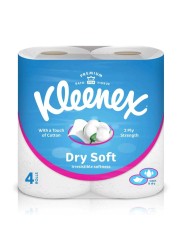 Kleenex Dry Soft Toilet Tissue Paper 2 PLY 4 Rolls x 200 Sheets Embossed Bathroom Tissue with a Touch Of Cotton