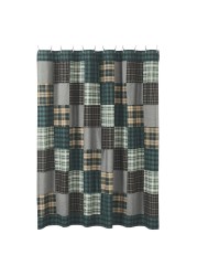 VHC Brands, Pine Grove Plaid Patchwork Shower Curtain, Green, 72x72