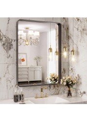 JIINGYO Black Bathroom Mirror, 24x32 Inch Bathroom Vanity Mirror for Wall, Matte Black Rectangle Metal Framed Mirror for Bathroom, Entryway, Living Room, Wall Mounted Mirrors, Vertical or Horizontal