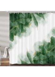 MERCHR Green and Gold Marble Shower Curtain, Dark Emerald Sage Hunter Olive Green Fabric Shower Curtains Set for Bathroom, Modern Golden White Restroom Decor Accessories with Hooks 72X 72 Inch