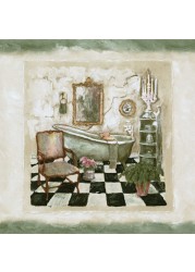 CONCORD WALLCOVERINGS &acirc;&bdquo;&cent; Wallpaper Border Vintage Pattern Bathrooms in Squares for Bathroom Powder Room, Beige Green, 15 ft by 7.2 in SP76478