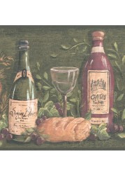 CONCORD WALLCOVERINGS &acirc;&bdquo;&cent; Wallpaper Border Vintage Pattern Cheese Grapes Wine for Cottage Kitchen Dining Room, Green Beige Burgundy, 15 ft by 9 in KM7901B