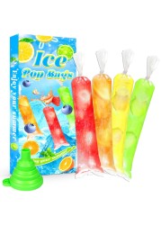100 Packs Disposable Ice Pop Bags Popsicle Bags with Silicone Funnel for Ice Candy Pop, Yogurt Sticks, Juice Smoothies, Fruit Shake, Snacks