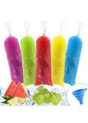 BokingOne Ice Lolly Bags Disposable, Ice Cream Mold Bags with Silicone Funnel. 3 x 10 inches Plastic Ice Candy Bags for Making Bolis/Ice Creams Yogurt Candy (Clear - 220 Pcs)