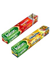 Falcon Heavy Duty Aluminium Foil Silver 75sqftx 30cm With Extra Quality Cling Film Yellow 100sq