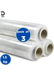 Duchic, [3 Roll] Clear Stretch Film Wrap - 500mm Heavy Duty Plastic Shrink Wrap for Pallet Wrap, Packing, Moving and Packaging - Cling Wrap, 1.30 kg, 400g core