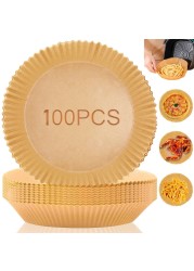 Marrkhor 100Pcs Air Fryer Disposable Paper Liner Round Natural Parchment Paper For Air Fryer, Non-Stick Oil-Proof Food Grade Paper Liner For Baking Roasting Microwave