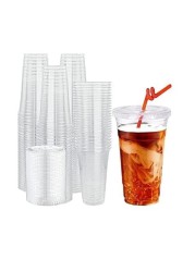 Vsell24&trade; 50PC Disposable Drinking Plastic Cup 12oz For Smoothie Coffee Water Juice Cups With Flat Lid Clear&hellip;