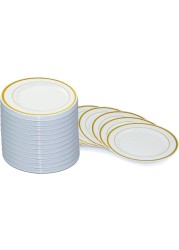 7.5&#39;&#39; White &amp; Gold Disposable Plastic Plates &ndash; 24g, Sturdy &amp; Elegant &ndash; Pack of 120 plates