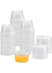 Vsell24 100Pc 4Oz Plastic Disposable Portion Cup Containers With Lid Sauce Jello Shot Souffl&eacute; Sampling Cups Clear