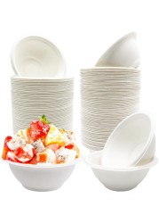 LAVISH Heavy-Duty Bagasse Biodegradable Paper Bowls, [ 25-Pack 8oz/240ml ] Compostable Bowls for Hot &amp; Cold Foods, Ideal for Soup, Ice Cream, Salad, Snacks, and Desserts (White)