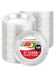 Stock Your Home 6-Inch Clear Plastic Dessert Plates (120 Pack) Flexible Disposable Clear Plates for Dessert &amp; Appetizers, Crystal Clear Small Plates for Parties &amp; Catering, Clear Plastic Party Plates