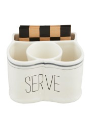 Mud Pie Utensil Holder, caddy 6&quot; x 7&quot; napkin 5&quot; x 5&quot;, WHITE
