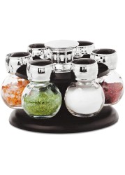 Home Smart PREMIUM Revolving Spice Rack Glass Jar Bottles Set of 7 Spice Jars For Kitchen Organizer And Storage Premium Gift