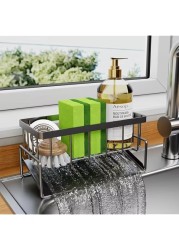 DIKENLAND Sponge Holder Sink Caddy for Kitchen Sink with Dishcloth Rack, Stainless Steel Kitchen Sink Organiser for Sponge, Soap, Dish Brush, Soap Dispenser Kitchen Organizers and Storage Essentials