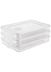 3pcs Plastic Food Storage boxes, Stackable Fridge Freezer Crisper Storage Box, Stack Food Container Tray Organizer 3 Layer Refrigerator Box, Airtight Container for Food, Transparent Slim Containers