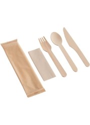 LAVISH [20 Pack] Biodegradable Wooden Cutlery Set with Napkin &ndash; Eco-Friendly &amp; Compostable Utensils &ndash; Disposable Knife, Fork, Spoon, and Napkin for Weddings, Parties &amp; Picnics