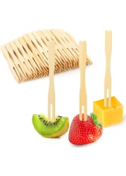 LAVISH Wooden Fruit Forks, Bamboo Fruit Fork, Two Prongs Fruit Forks Disposable Cocktail Food Picks Blunt-end Forks