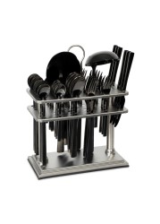 LIFE SMILE Cutlery Set, 18/10 Pure Stainless Steel Flatware Set with Stand, Rust Proof &amp; Fade Proof Dinnerware Set (SHINE BLACK, 38 Pieces)