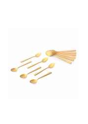 LIFE SMILE - 12pcs Cutlery Set, 18/10 Stainless Steel, Flatware Set, 12pcs Dinner Spoon, Shine Gold, for Home Kitchen, Mirror Polished