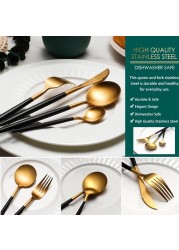 MAAC Home Regal Black and Gold Silverware Selection - Set of 8 Luxurious Elegant Durable and Classic Premium Design Cutlery Set Perfect for everyday use, and get together, restaurant, banquet