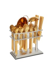 LIFE SMILE Cutlery Set, 18/10 Pure Stainless Steel Flatware Set with Stand, Rust Proof &amp; Fade Proof Dinnerware Set (SHINE GOLD &amp; SAND BLASTING HANDLE, 38 Pieces)