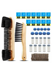 Volious 7 Set Pool Table Brush Set Including 2 Pool Table Brushes and 1 Cue Shaft Cloth 12 Pieces Pool Cue Chalk Cubes 20 Pool Table Accessories