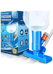 Portable Pool Vacuum for Above Ground Pool, Jet Underwater Cleaner with 3 Scrub Brush, Mesh Bag and 5 Section Pole of 47&quot;, Attach to Common Garden Hose, Light Blue
